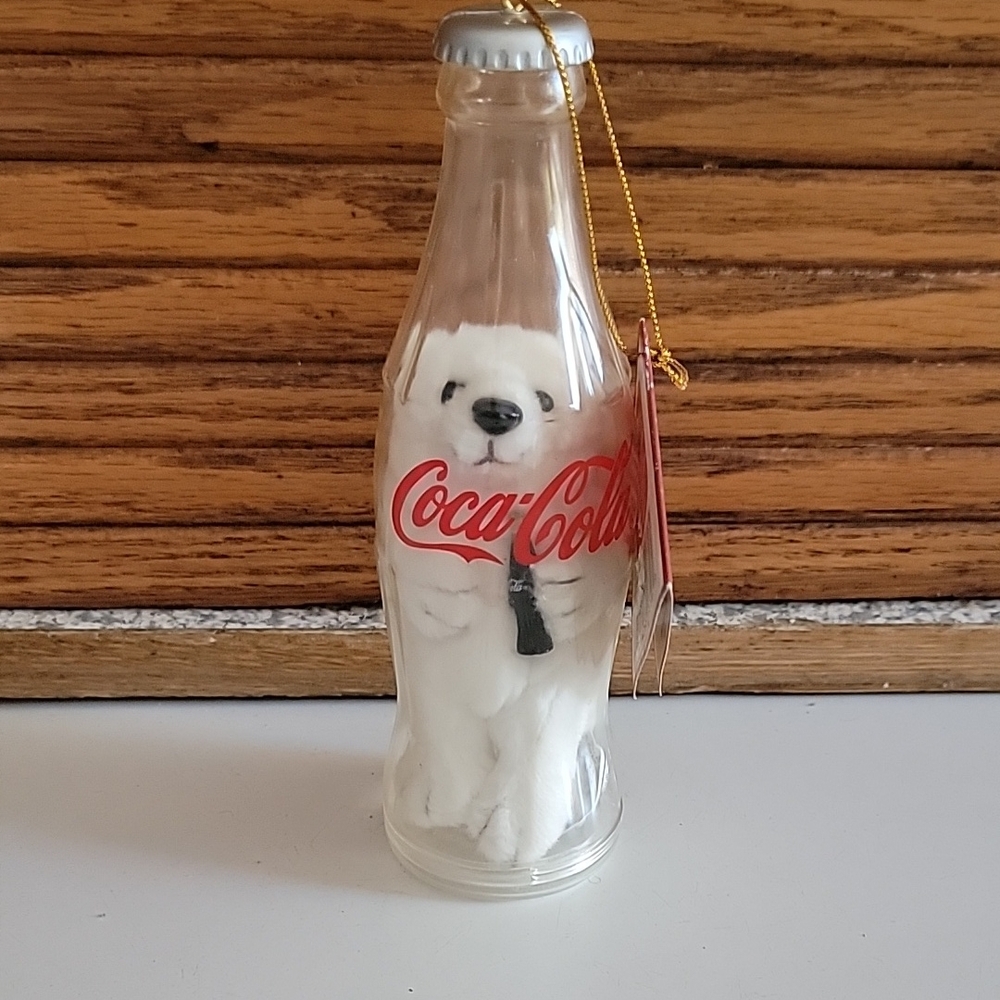 COCA COLA COKE ORNAMENT BOTTLE STUFFED BEAR HOLIDAY CHRISTMAS